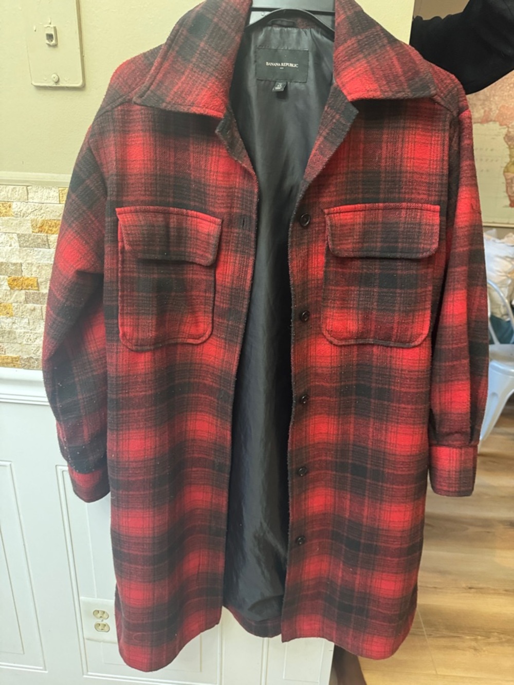 Banana Republic Red and Black Plaid Lightweight Shacket